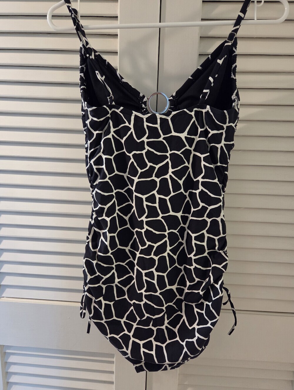 Michael Kors Black & White Giraffe-Print One-Piece Swimsuit Ties On Sides. Sz 12 - Picture 3 of 5